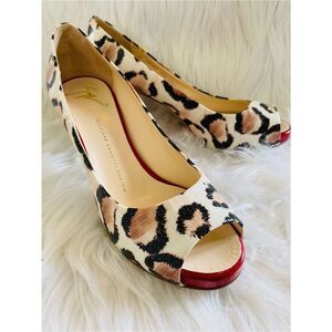 Giuseppe Zanotti Leopard Peep-Toe Low Heels with Red Accents. Authentic.